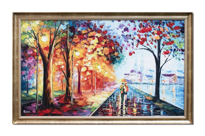 Tablou pictat manual inramat living, dormitor, Impreuna pentru totdeauna, 110x70cm ulei pe panza in cutit efect 3D
