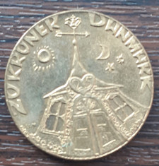 (M813) MONEDA DANEMARCA - 20 KRONER 1992, ANIVERSAREA NUNTII DE ARGINT foto