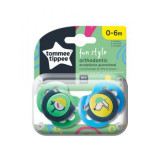 Suzeta ortodontica de zi Tommee Tippee Fun, 0-6 luni, Pasare si Caine, 2 buc