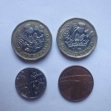 4 monede actuale din UK: cate una de 1 pound, una de 5 pence si una de 1 penny