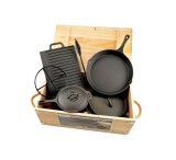 Set gratar BBQ de camping din fonta in cutie de lemn 6+1piese Handy KitchenServ, Peterhof