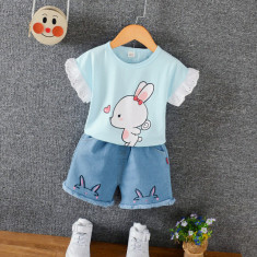 Costumas fetite cu tricou bleu - Happy bunny foto