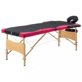 VidaXL Masă de masaj pliabilă, 3 zone, negru și roz, lemn