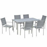 Cumpara ieftin Outsunny Set Mobilier de Grădină cu Masă și 6 Scaune, Cadru din Aluminiu, Scaune din Plasă, Design Modern, Gri | Aosom Romania