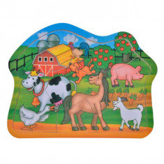 Puzzle educativ din lemn Animale Ferma, 9 piese, 17.8x23.8 cm, 3 ani +