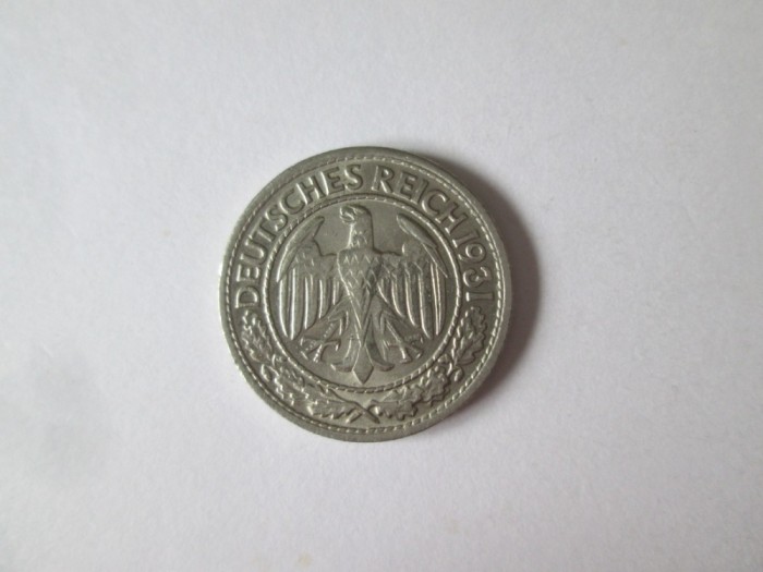 Rara! Germania 50 Reichspfennig 1931 D(an rar) UNC,moneda din imagini,diametrul:20 mm