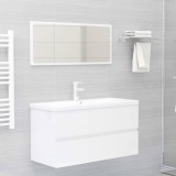 Set mobilier de baie, alb extralucios, lemn prelucrat
