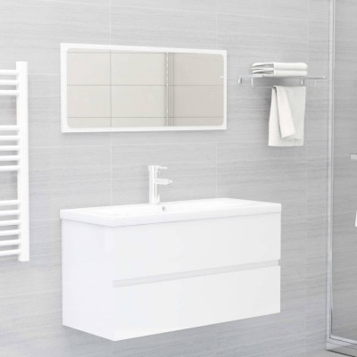 Set mobilier de baie, alb extralucios, lemn prelucrat foto