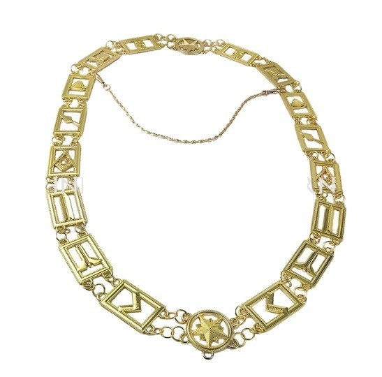 Colan Masonic Metalic Auriu Cu Simbouri Multiple