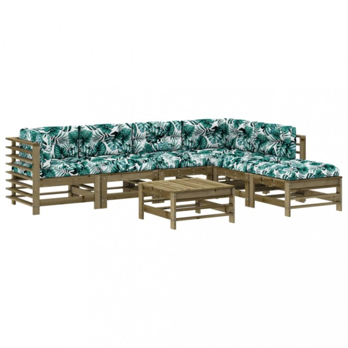 Set mobilier de gradina cu perne, 7 piese, lemn de pin tratat