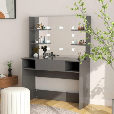 vidaXL Masă machiaj cu lumini LED, gri, 100x40x135 cm , MDF foto