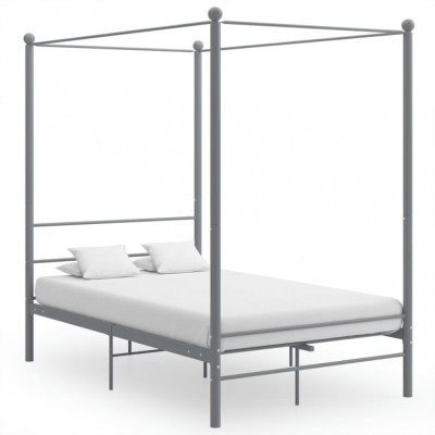 vidaXL Cadru de pat cu baldachin, gri, 140x200 cm, metal foto