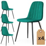 Set 4 scaune tapitate din catifea LUMO,46x44x87 cm,sezut matlasat,picioare metalice,maxim 130 kg,verde