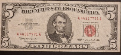 5 Dolari 1963 seria A44317771A foto