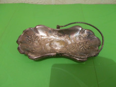 Veche PIESA ARGINTATA Art Nouveau cu decor floral in relief , anii 1900, marcaj foto