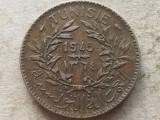 TUNISIA-2 FRANCS 1945, Africa, Bronz-Aluminiu