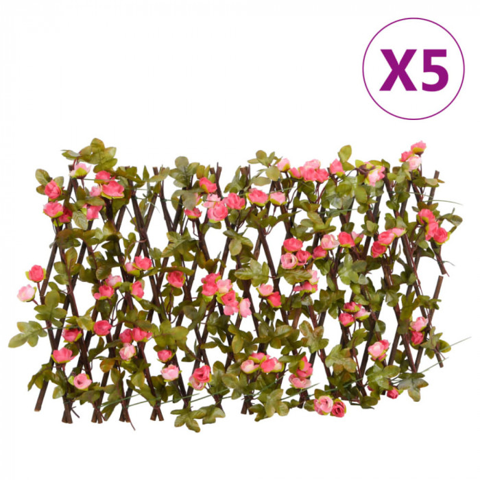vidaXL&nbsp;Spalier cu iederă artificială extensibil, 5 buc. roz 180x20 cm