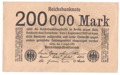 SV * Germania 200000 REICHS MARK 1923, 1 Septembrie * 200 cu Supratipar 000 +/- XF foto
