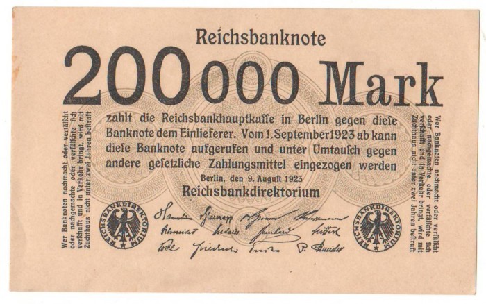 SV * Germania 200000 REICHS MARK 1923, 1 Septembrie * 200 cu Supratipar 000 +/- XF
