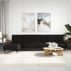 Canapea extensibilă &icirc;n formă de L negru 279x140x70 cm catifea
