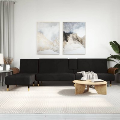 Canapea extensibilă &amp;icirc;n formă de L negru 279x140x70 cm catifea foto