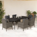 VidaXL Set mobilier de grădină cu perne, 7 piese, gri, poliratan