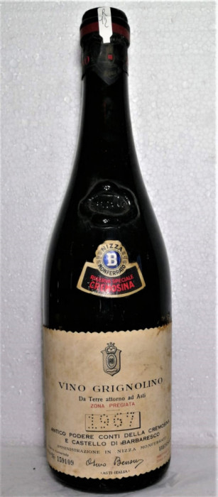 R 12, VIN ROSU GRIGNOLINO, RISERVA SPECIALE CREMOSINA Recoltare 1967 CL 72 GR 12