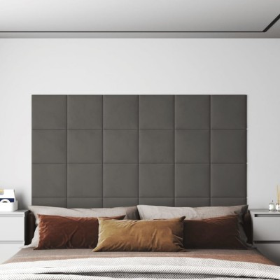 vidaXL Panouri de perete 12 buc. gri &amp;icirc;nchis 30x30 cm catifea 1,08 m&amp;sup2; foto