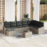 vidaXL Set de dining pentru grădină, 9 piese, cu perne, gri, din ratan sintetic