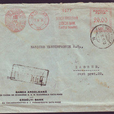 1933 Romania, Plic francat mecanic publicitar Banca Ardeleana Satu Mare, vigneta