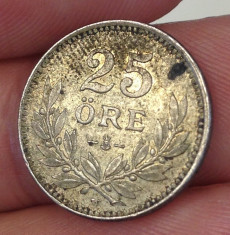 Moneda din argint 25 ore 1914 Suedia UNC foto