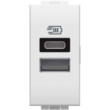Priza USB 1M Tip A+C 5V 3000mA Living Light Bticino alb N4191AC