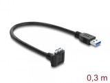 Cablu micro USB-B 3.0 cu suruburi la USB-A unghi/drept 0.3m Negru, Delock 80661