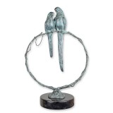 Doi papagali pe o ramura-statueta din bronz pe un soclu din marmura BX-93, Animale