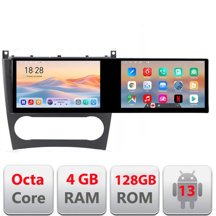 Navigatie Mercedes W203 CLC Kit-093 Edotec 2 ecrane 8 core 4+128 21.6 inch Incell android Wifi 5Ghz gps internet CarStore Technology
