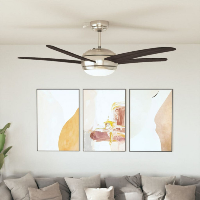 vidaXL Ventilator tavan decorativ cu iluminare, 128 cm, maro
