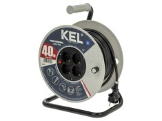 Prelungitor alimentare 3x1,5mm&sup2; KEL cu 4 prize bobinat, PVC negru