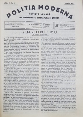 POLITIA MODERNA, REVISTA LUNARA DE SPECIALITATE, LITERATURA SI STIINTA, ANUL III-IV - 1928-1929 foto