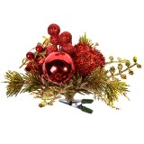 Ornament Crăciun, Floare Cu Clip, Brad, Glitter Auriu, Măr Roșu, 18x9cm, Plastic, Oem