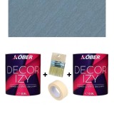 Cumpara ieftin Pachet 2x Vopsea decorativa interior Kober Decor Izy Gri Perla 0.9L + Pensula