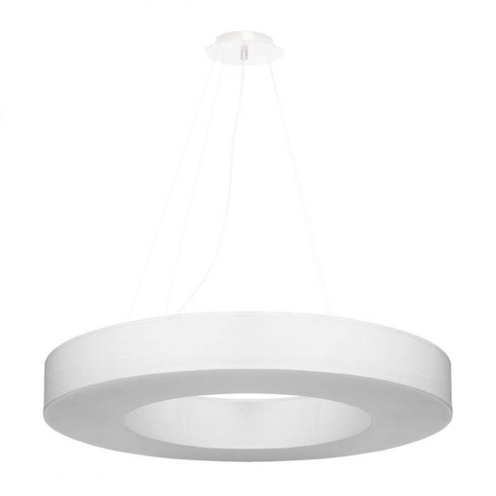Candelabru Saturn Alb, Tesatura/Pvc/Otel, 6 Becuri Rotunde Minimalist De Interior.
