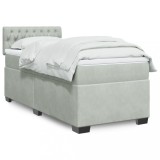 Cumpara ieftin Pat box spring cu saltea, gri deschis, 90x200 cm, catifea