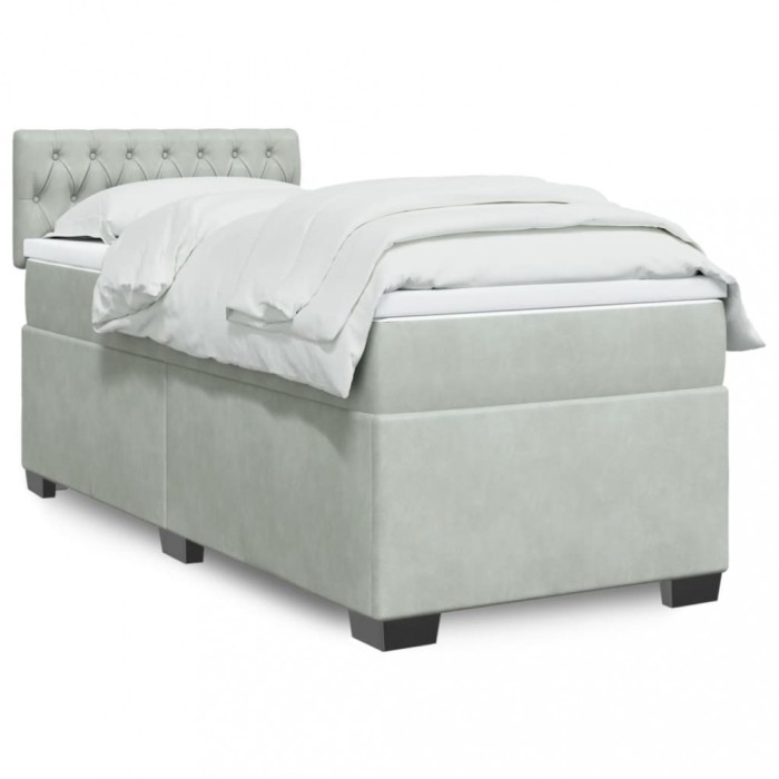 vidaXL Pat continental cu saltea, gri deschis, 80x200 cm, catifea 3288468