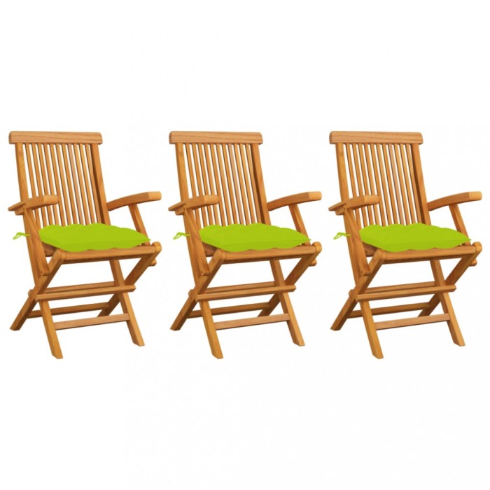 vidaXL Scaune de grădină cu perne verde aprins, 3 buc., lemn masiv tec 3062540