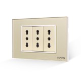Cumpara ieftin Priza tripla Luxion 3M cu rama din sticla aurie, standard italian