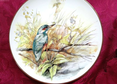 FARFURIE PORTELAN ENGLEZESC WORCESTER FINE BONE CHINA PASARI PESCARUS ALBASTRU foto