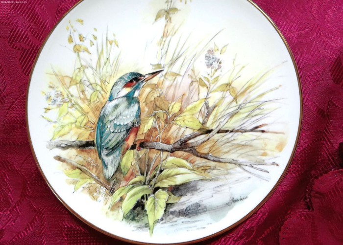 FARFURIE PORTELAN ENGLEZESC WORCESTER FINE BONE CHINA PASARI PESCARUS ALBASTRU