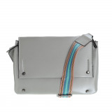 Geanta gri crossbody cu bareta multicolora