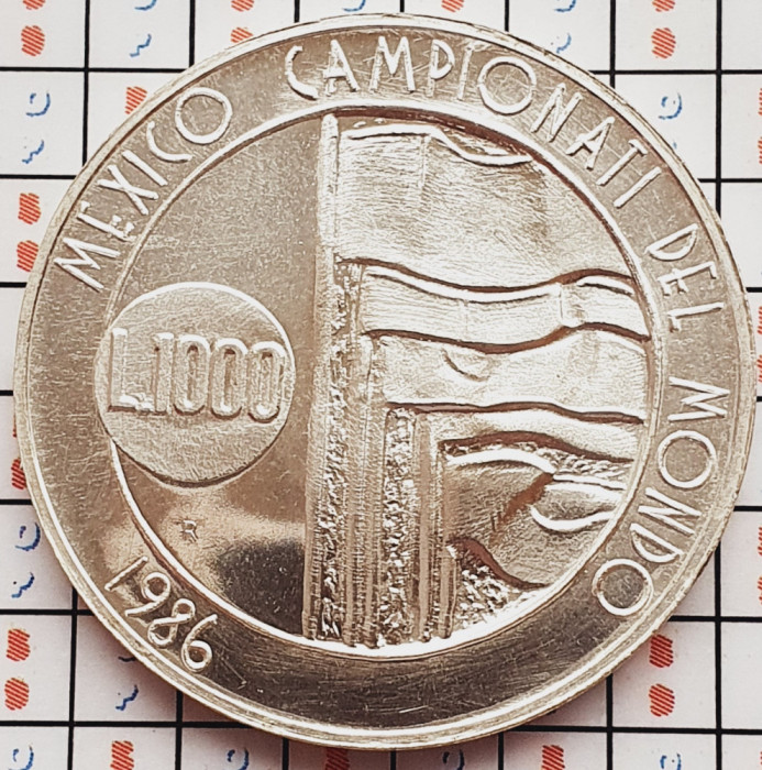 1320 San Marino 1000 Lire 1986 World Cup (tiraj 40.000) km 197 UNC argint