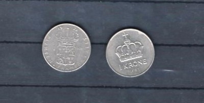 SUEDIA 1973, NORVEGIA 1983 - LOT 2 MONEDE DE 1 COROANA, VF foto